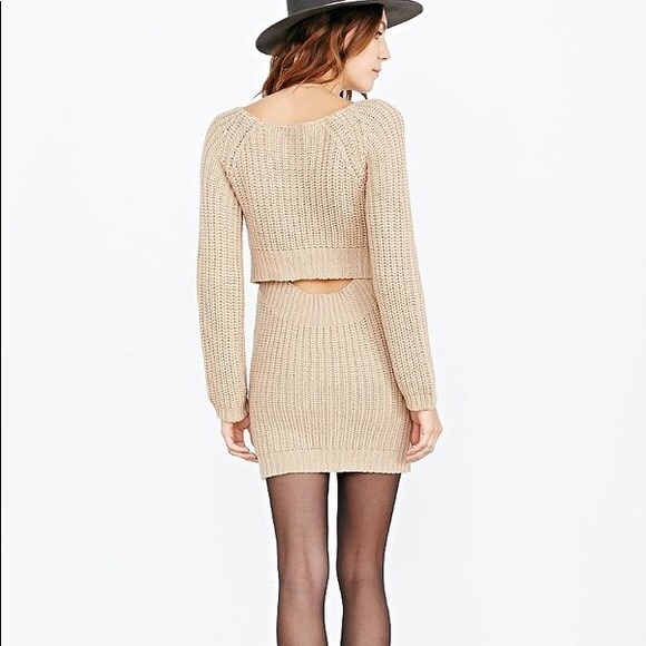 Urban Outfitters Surplice Back Sweater Dress Tan - Picture 1 of 5